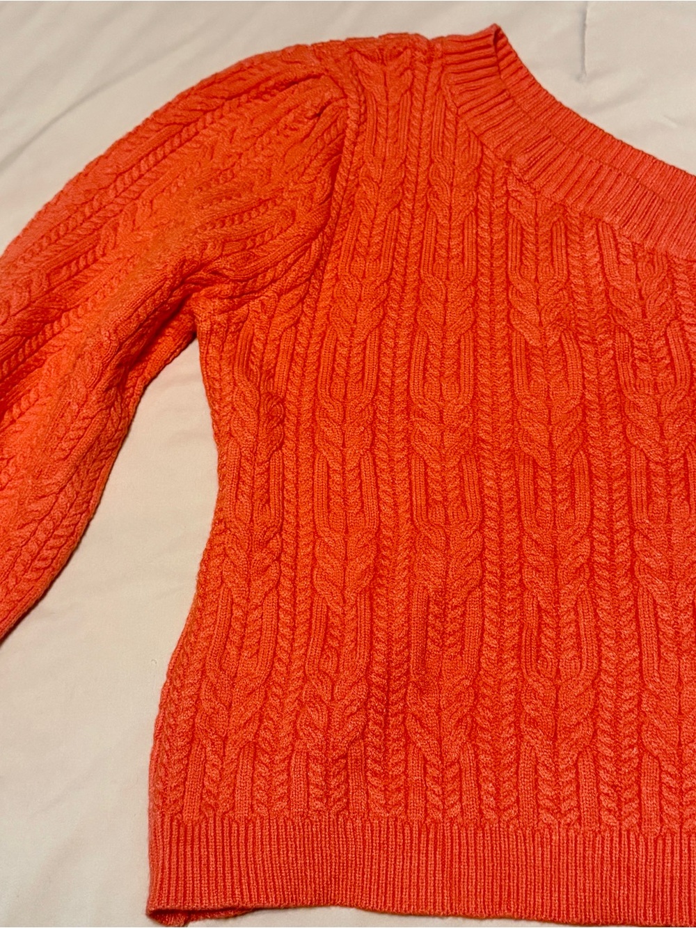 Crewneck Cable Knit Sweater - Bright Orange